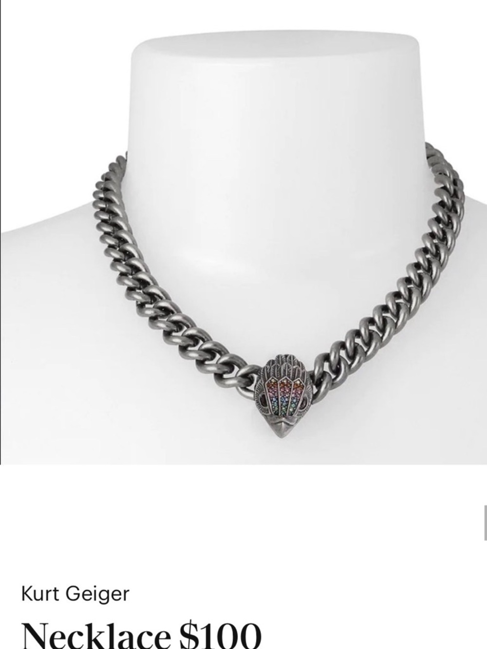 Kurt Geiger Gunmetal Chunky Chain Necklace with Pave Shell Charm